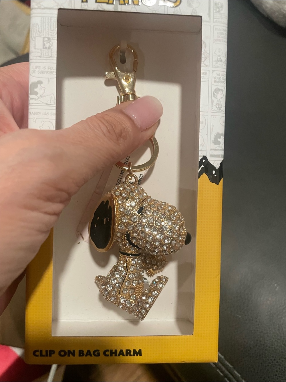 Peanuts Gold Crystal Snoopy Clip-On Key & Bag Charm